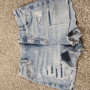 Distressed jean shorts